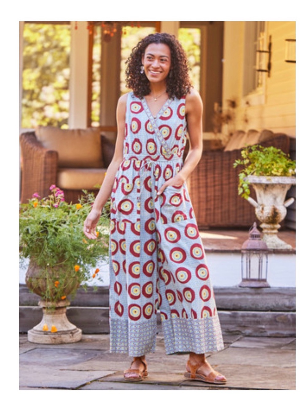 April Cornell Red, Cream & Blue Printed Sleeveless Jumpsuit